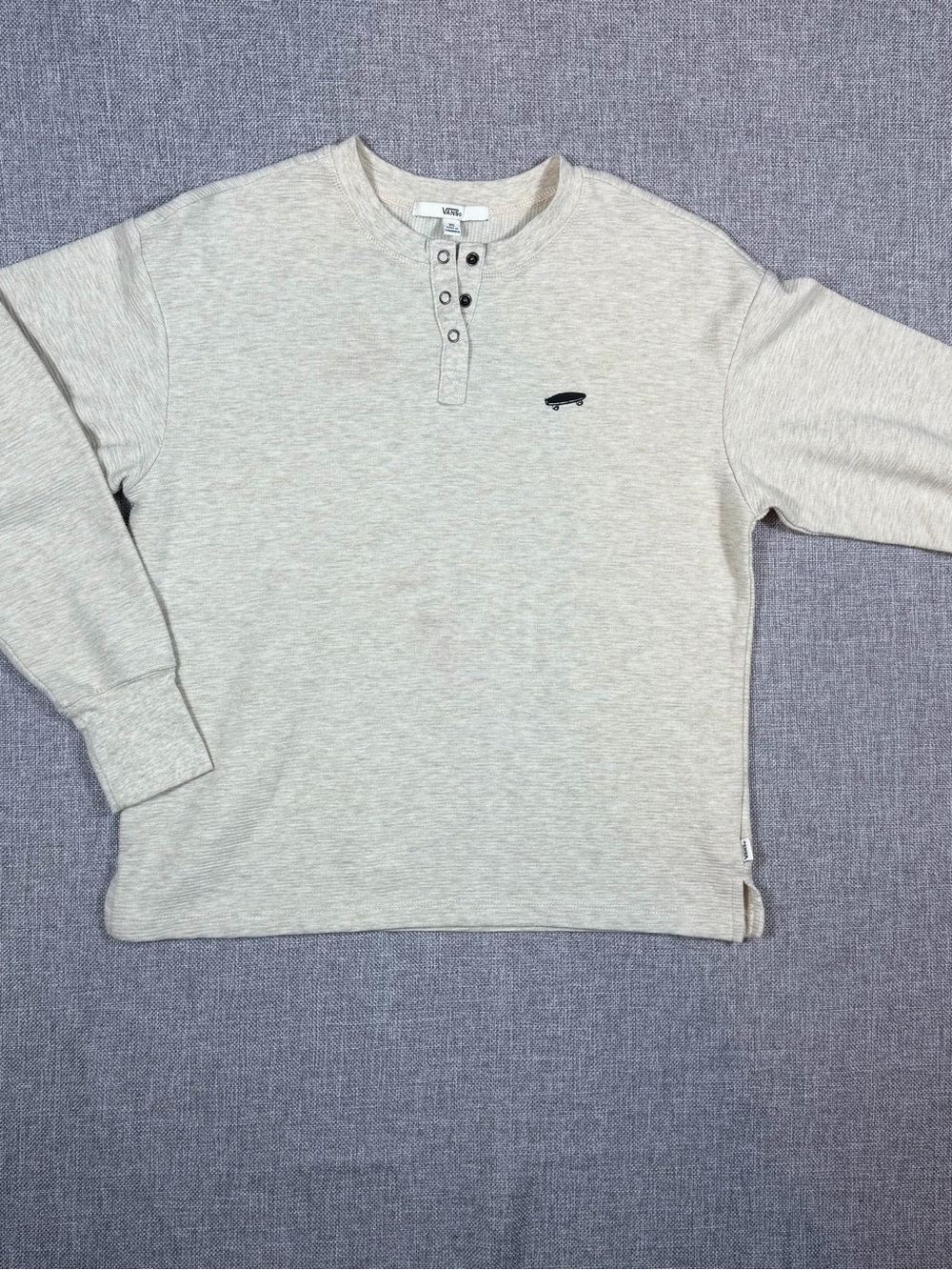 Vans Cream Henley Pullover Sweatshirt with Small Skate Logo